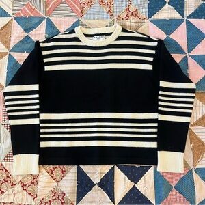 Size Small Frame Bone & Noir Cashmere Black and White Striped Sweater